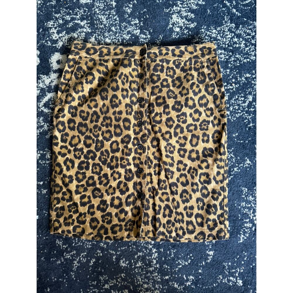 Lauren Ralph Lauren Brown Leopard Denim Straight Full Button Skirt Sz. 12